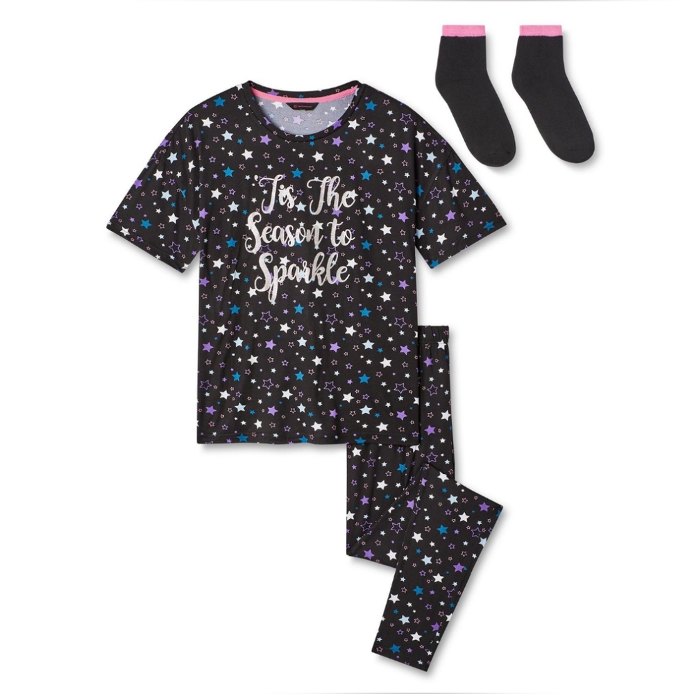 NEW 3 piece Stars Sparkle PJ Pajama set